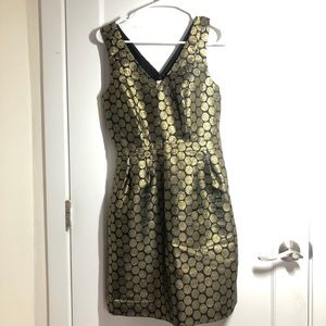 jcrew size 0 black and gold metallic party dress
